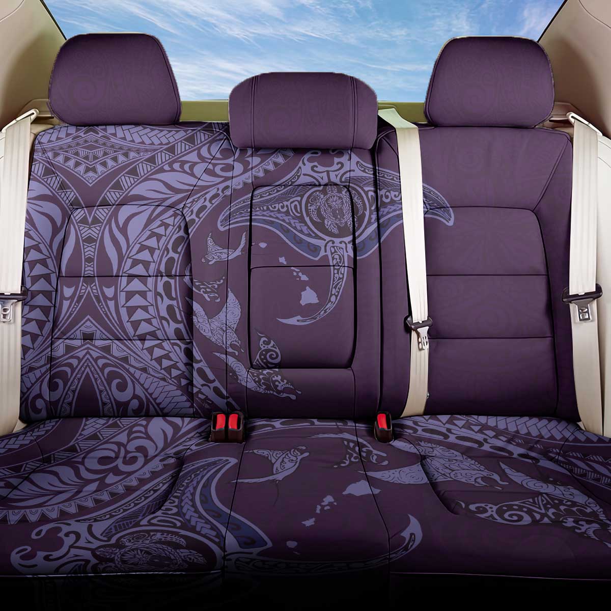 Hawaiian Manta Ray and Polynesian Tribal Tattoo Back Car Seat Cover Purple Color LT03 One Size Purple - Polynesian Pride