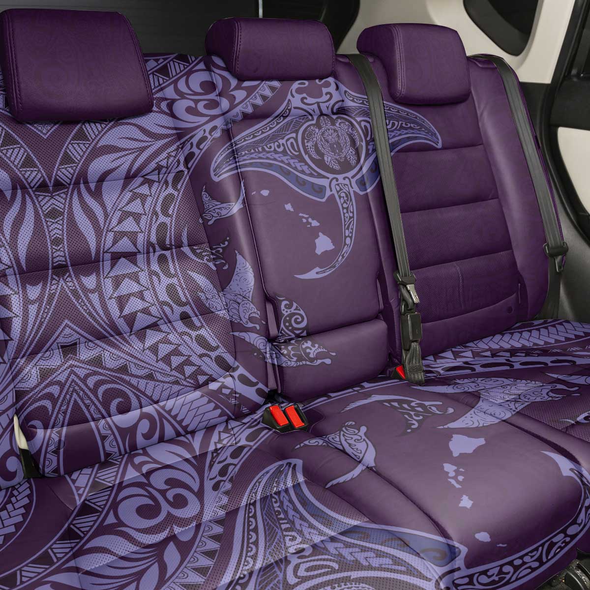 Hawaiian Manta Ray and Polynesian Tribal Tattoo Back Car Seat Cover Purple Color LT03 - Polynesian Pride