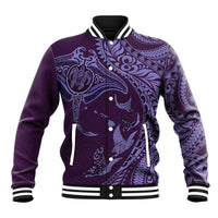 Hawaiian Manta Ray and Polynesian Tribal Tattoo Baseball Jacket Purple Color LT03 Unisex Purple - Polynesian Pride
