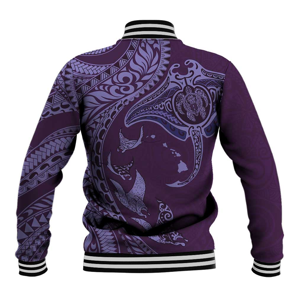 Hawaiian Manta Ray and Polynesian Tribal Tattoo Baseball Jacket Purple Color LT03 - Polynesian Pride