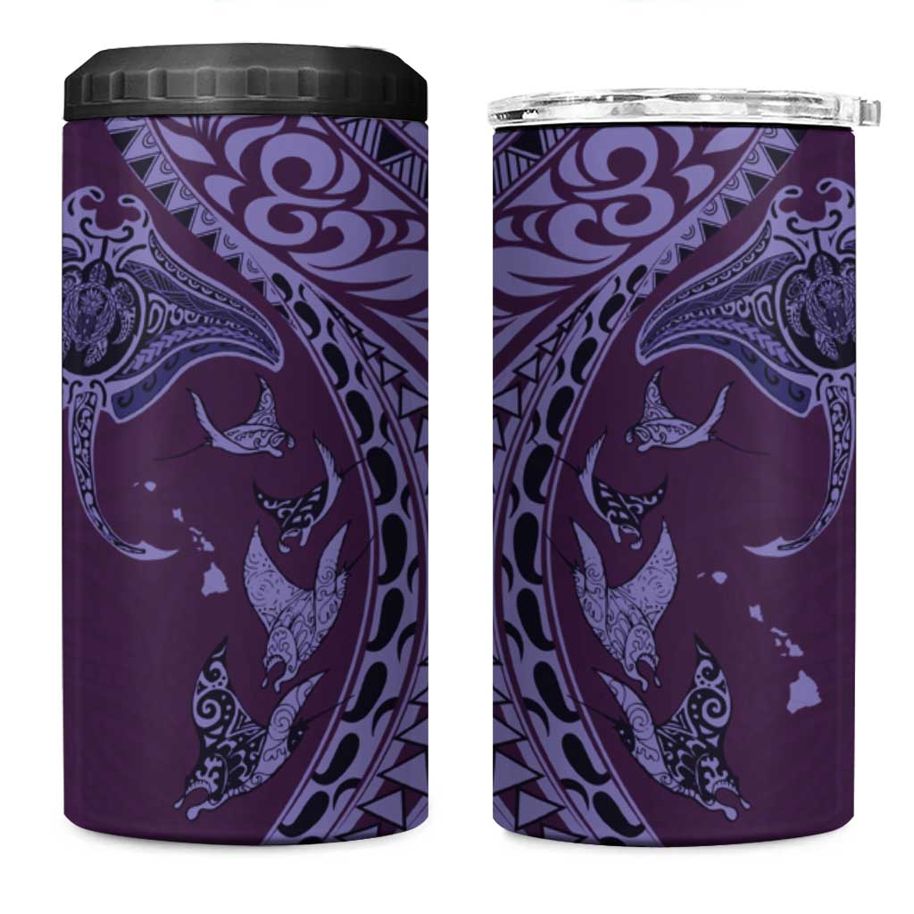 Hawaiian Manta Ray and Polynesian Tribal Tattoo 4 in 1 Can Cooler Tumbler Purple Color LT03 One Size: 16 oz Purple - Polynesian Pride