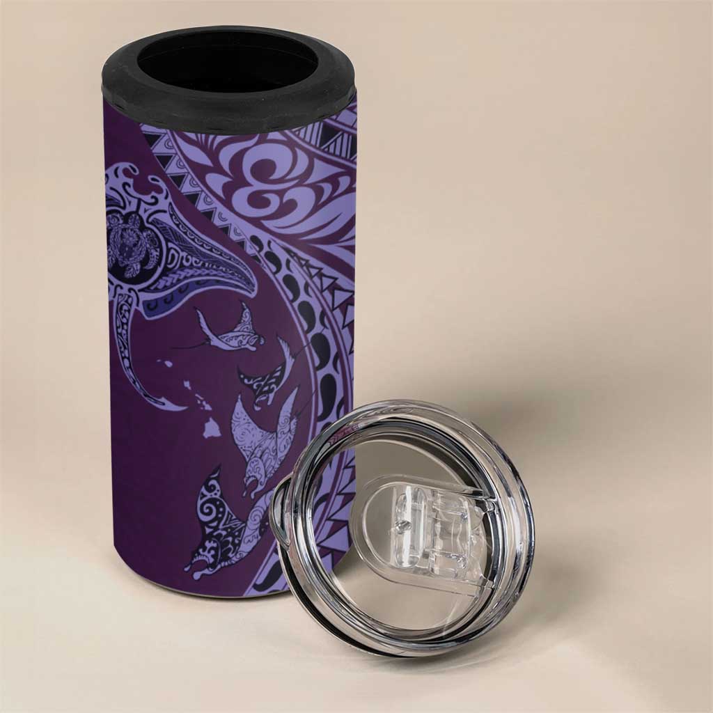 Hawaiian Manta Ray and Polynesian Tribal Tattoo 4 in 1 Can Cooler Tumbler Purple Color LT03 - Polynesian Pride