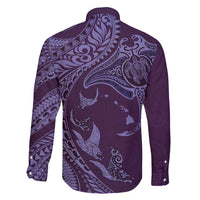 Hawaiian Manta Ray and Polynesian Tribal Tattoo Family Matching Long Sleeve Bodycon Dress and Hawaiian Shirt Purple Color LT03