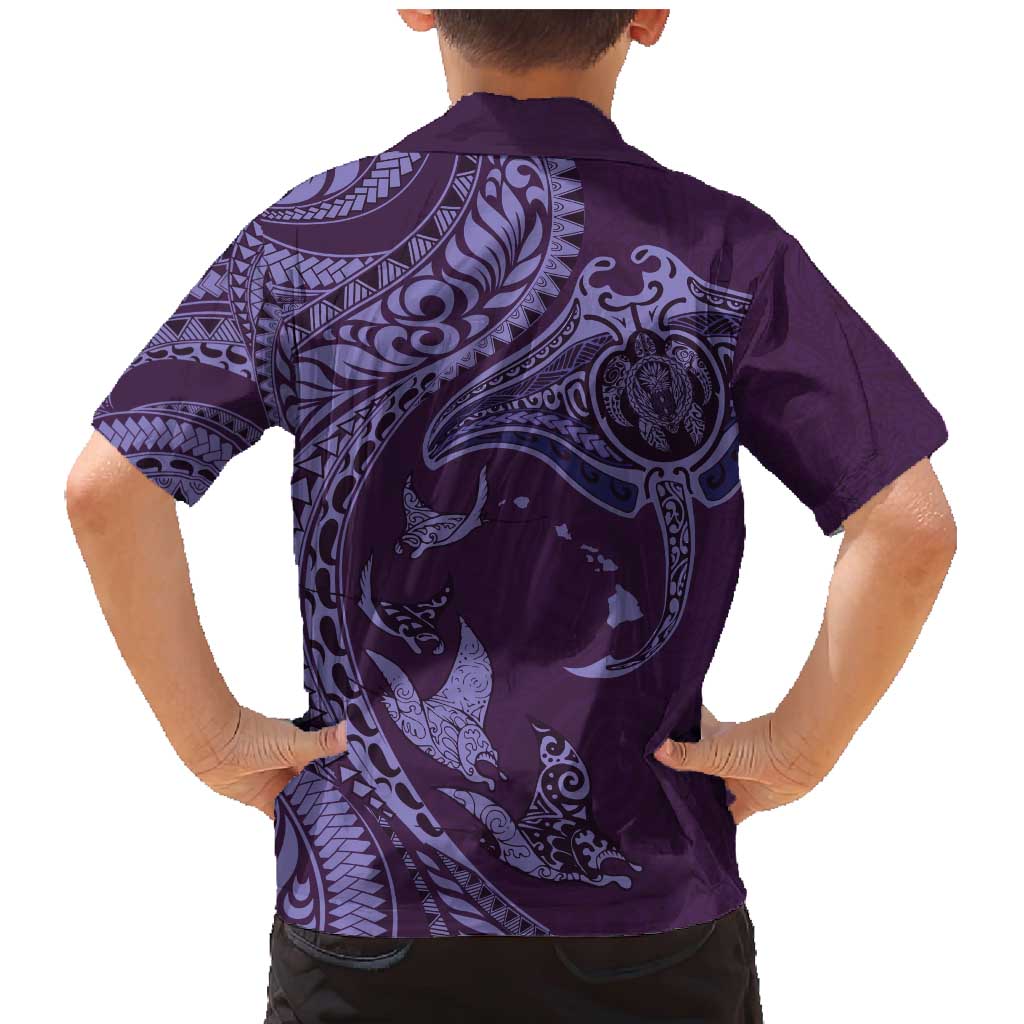 Hawaiian Manta Ray and Polynesian Tribal Tattoo Family Matching Mermaid Dress and Hawaiian Shirt Purple Color LT03 - Polynesian Pride