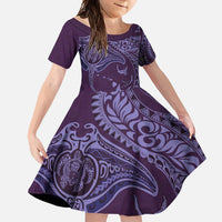 Hawaiian Manta Ray and Polynesian Tribal Tattoo Family Matching Mermaid Dress and Hawaiian Shirt Purple Color LT03 Daughter's Dress Purple - Polynesian Pride
