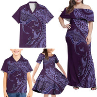 Hawaiian Manta Ray and Polynesian Tribal Tattoo Family Matching Off Shoulder Maxi Dress and Hawaiian Shirt Purple Color LT03 - Polynesian Pride