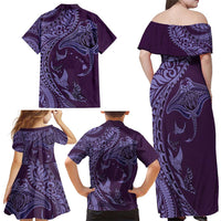 Hawaiian Manta Ray and Polynesian Tribal Tattoo Family Matching Off Shoulder Maxi Dress and Hawaiian Shirt Purple Color LT03 - Polynesian Pride
