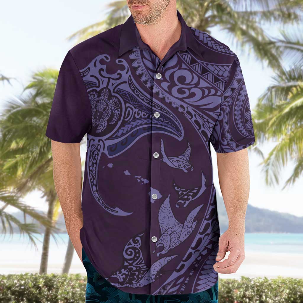 Hawaiian Manta Ray and Polynesian Tribal Tattoo Hawaiian Shirt Purple Color LT03 - Polynesian Pride