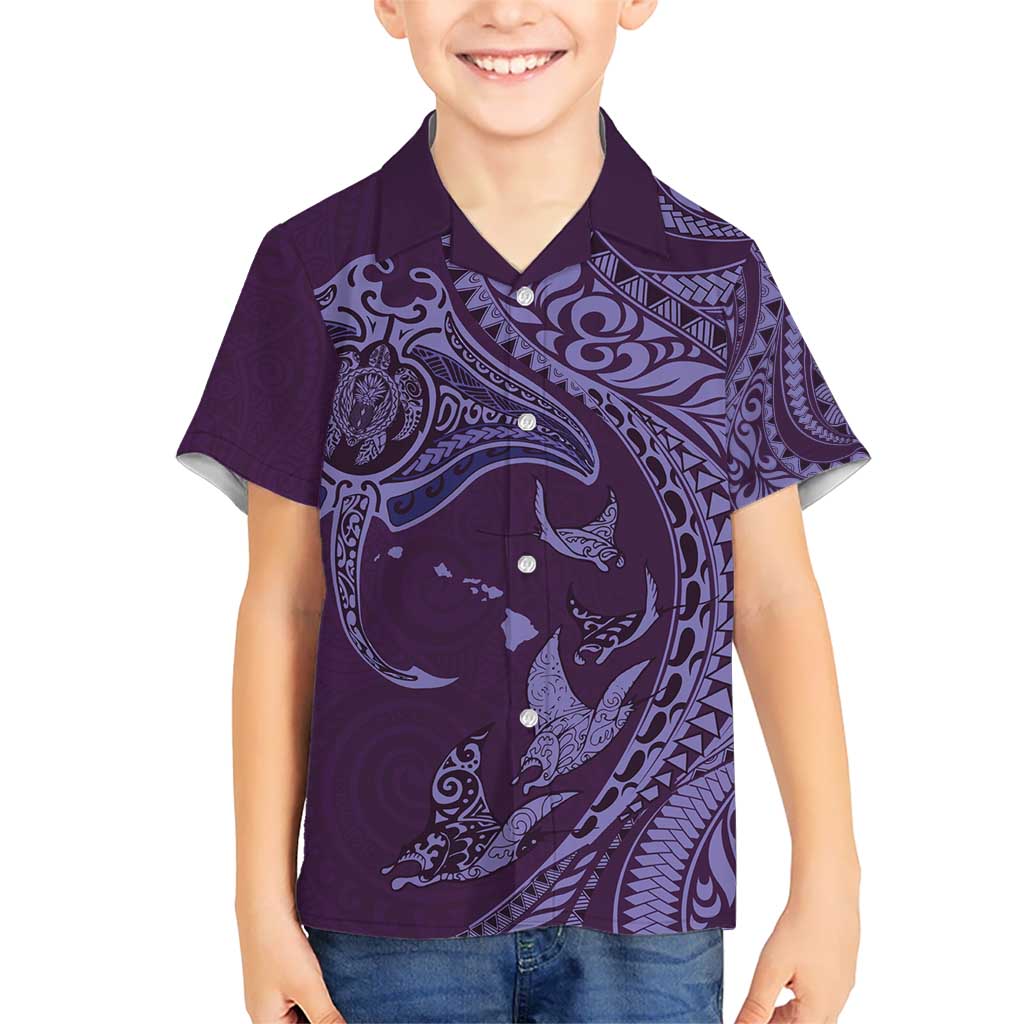 Hawaiian Manta Ray and Polynesian Tribal Tattoo Hawaiian Shirt Purple Color LT03 - Polynesian Pride