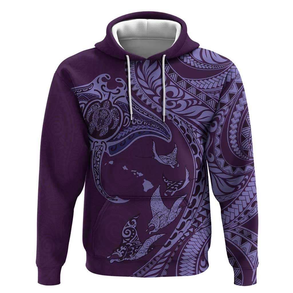 Hawaiian Manta Ray and Polynesian Tribal Tattoo Hoodie Purple Color LT03 Pullover Hoodie Purple - Polynesian Pride