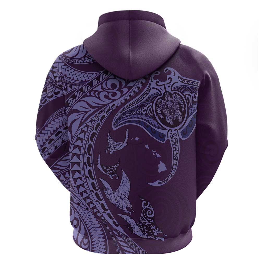 Hawaiian Manta Ray and Polynesian Tribal Tattoo Hoodie Purple Color LT03 - Polynesian Pride
