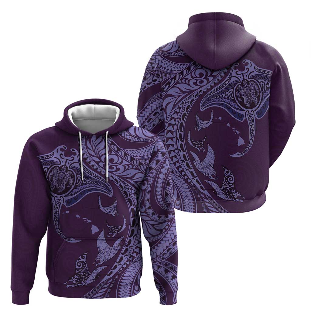 Hawaiian Manta Ray and Polynesian Tribal Tattoo Hoodie Purple Color LT03 - Polynesian Pride