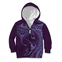 Hawaiian Manta Ray and Polynesian Tribal Tattoo Kid Hoodie Purple Color LT03 Zip Hoodie Purple - Polynesian Pride
