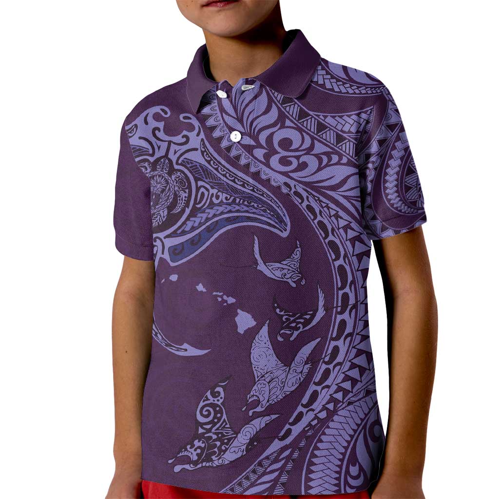 Hawaiian Manta Ray and Polynesian Tribal Tattoo Kid Polo Shirt Purple Color LT03 Kid Purple - Polynesian Pride