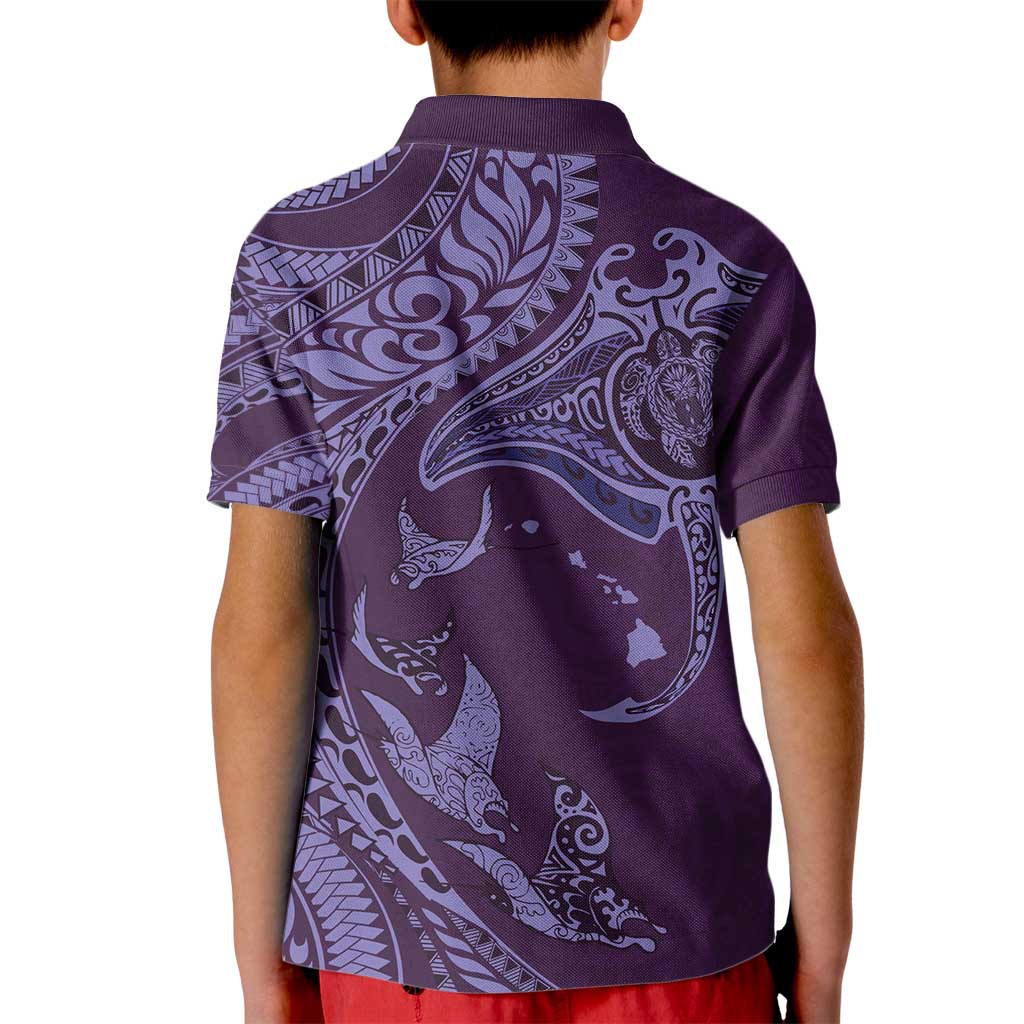 Hawaiian Manta Ray and Polynesian Tribal Tattoo Kid Polo Shirt Purple Color LT03 - Polynesian Pride