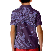 Hawaiian Manta Ray and Polynesian Tribal Tattoo Kid Polo Shirt Purple Color LT03 - Polynesian Pride