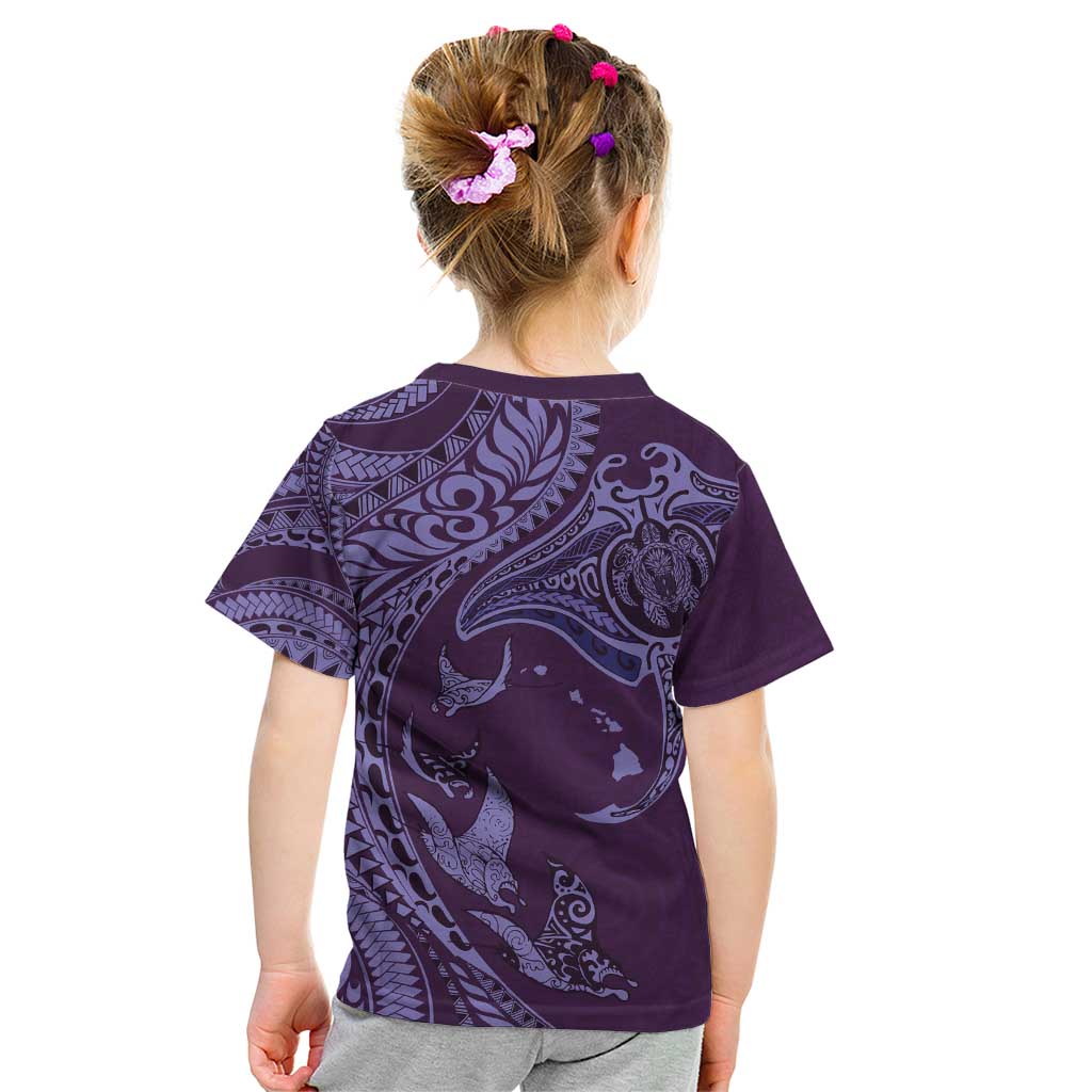 Hawaiian Manta Ray and Polynesian Tribal Tattoo Kid T Shirt Purple Color LT03 - Polynesian Pride