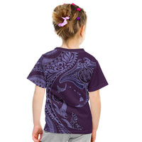 Hawaiian Manta Ray and Polynesian Tribal Tattoo Kid T Shirt Purple Color LT03 - Polynesian Pride
