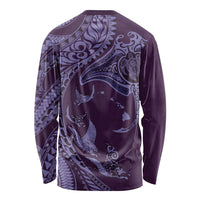 Hawaiian Manta Ray and Polynesian Tribal Tattoo Long Sleeve Shirt Purple Color LT03 - Polynesian Pride