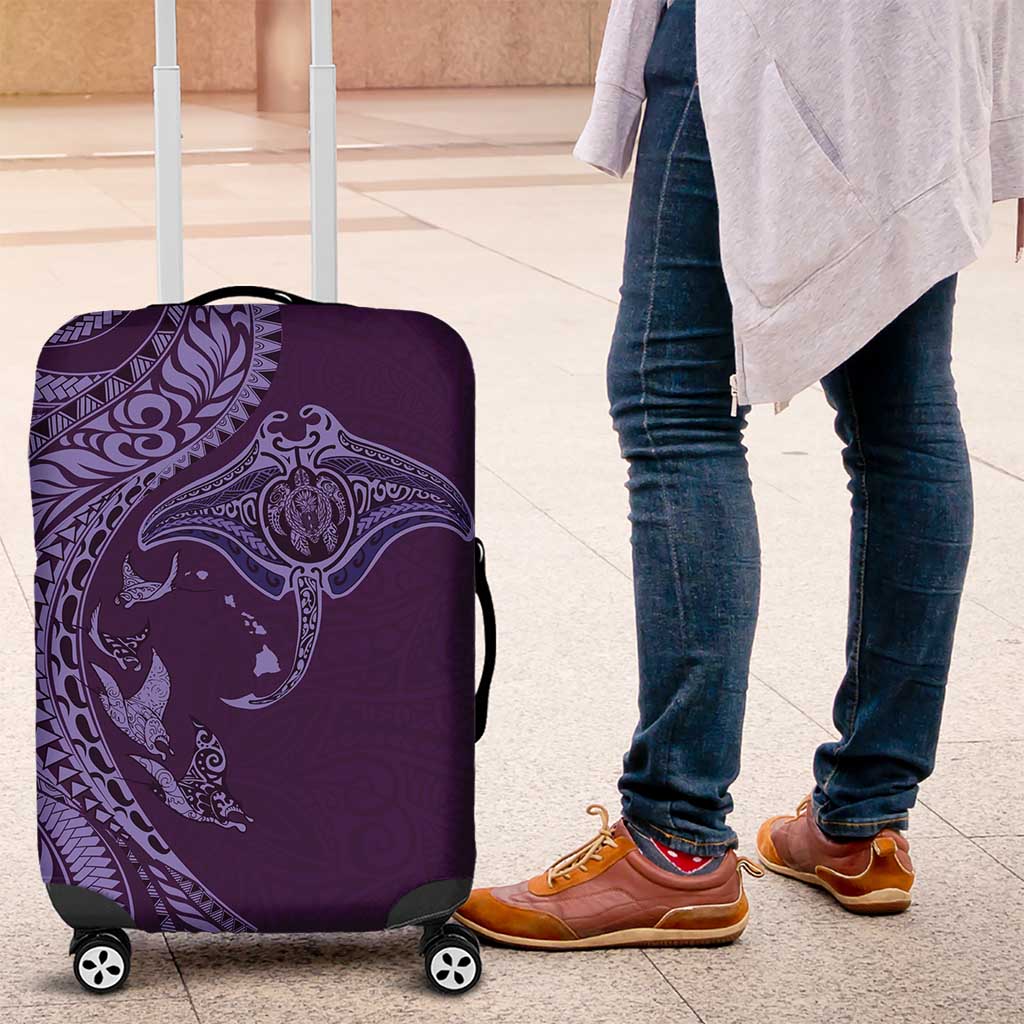 Hawaiian Manta Ray and Polynesian Tribal Tattoo Luggage Cover Purple Color LT03 Purple - Polynesian Pride