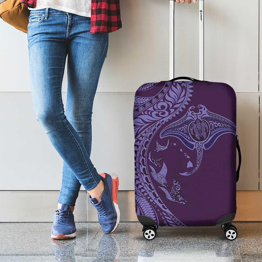 Hawaiian Manta Ray and Polynesian Tribal Tattoo Luggage Cover Purple Color LT03 - Polynesian Pride