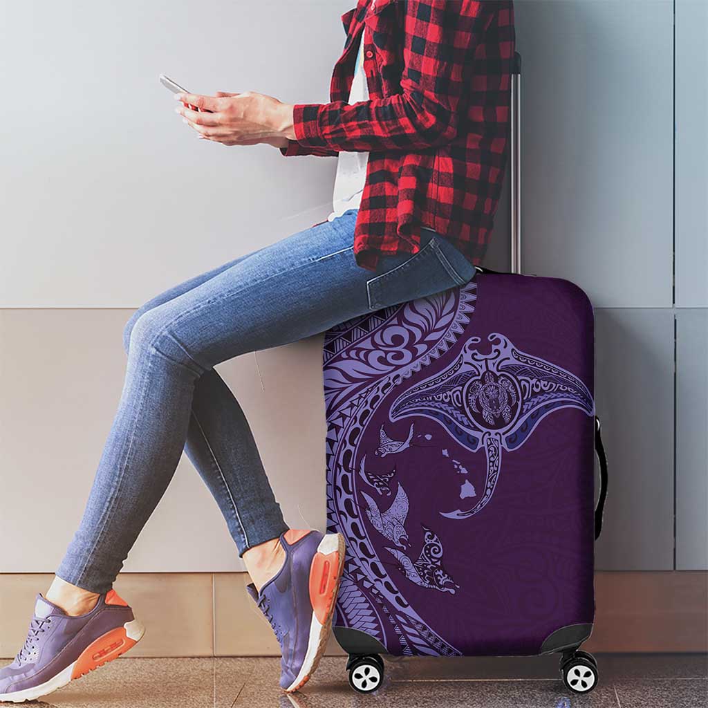 Hawaiian Manta Ray and Polynesian Tribal Tattoo Luggage Cover Purple Color LT03 - Polynesian Pride