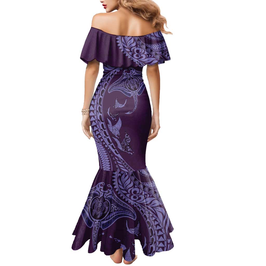 Hawaiian Manta Ray and Polynesian Tribal Tattoo Mermaid Dress Purple Color LT03 - Polynesian Pride