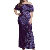 Hawaiian Manta Ray and Polynesian Tribal Tattoo Off Shoulder Maxi Dress Purple Color LT03 Women Purple - Polynesian Pride