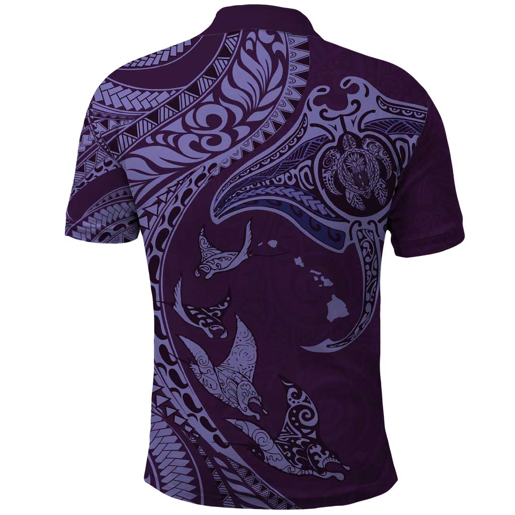Hawaiian Manta Ray and Polynesian Tribal Tattoo Polo Shirt Purple Color LT03 - Polynesian Pride