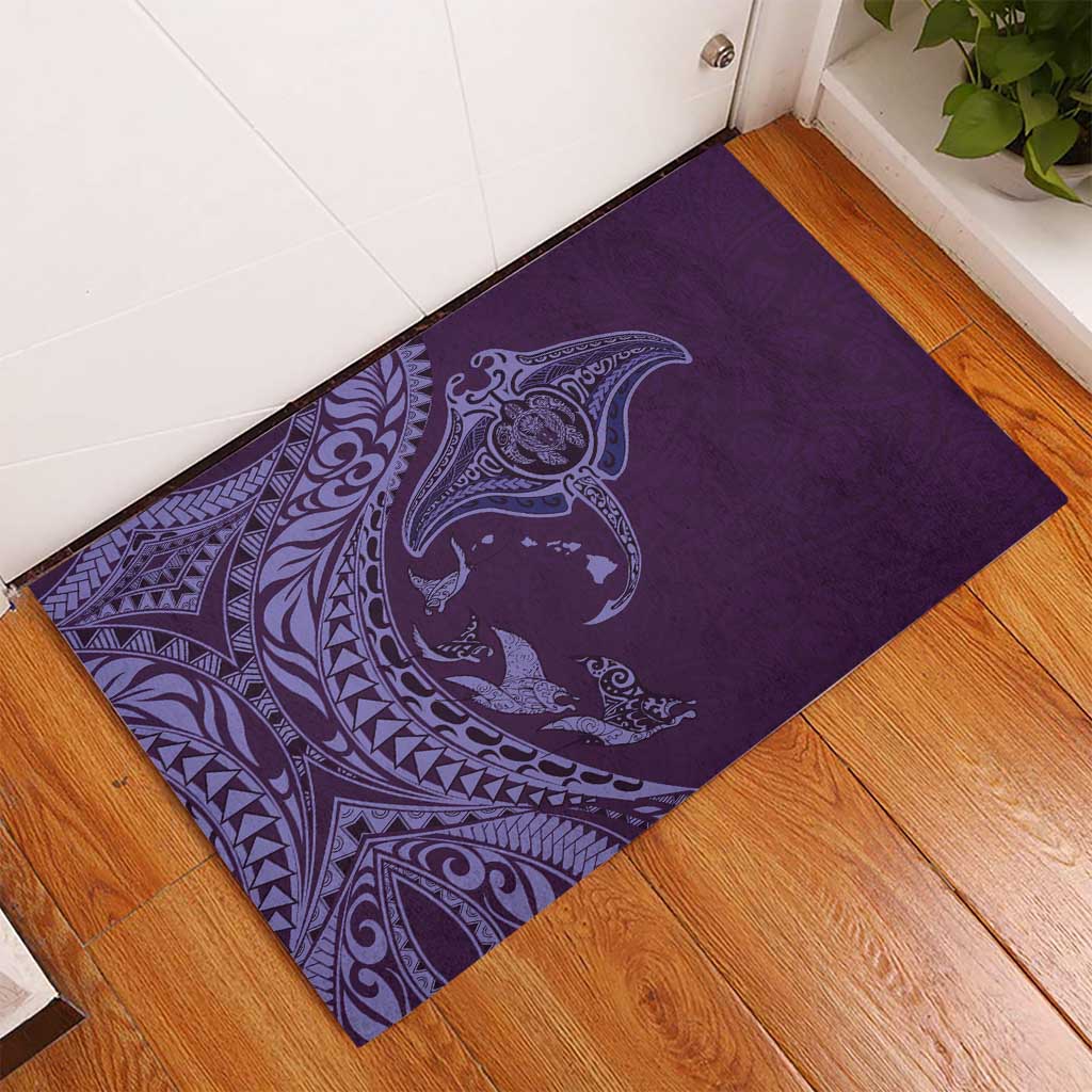 Hawaiian Manta Ray and Polynesian Tribal Tattoo Rubber Doormat Purple Color LT03