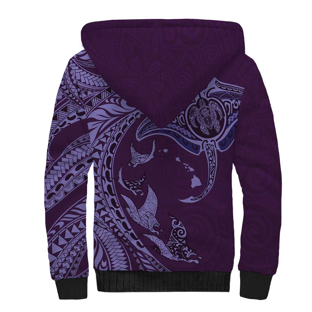 Hawaiian Manta Ray and Polynesian Tribal Tattoo Sherpa Hoodie Purple Color LT03 - Polynesian Pride