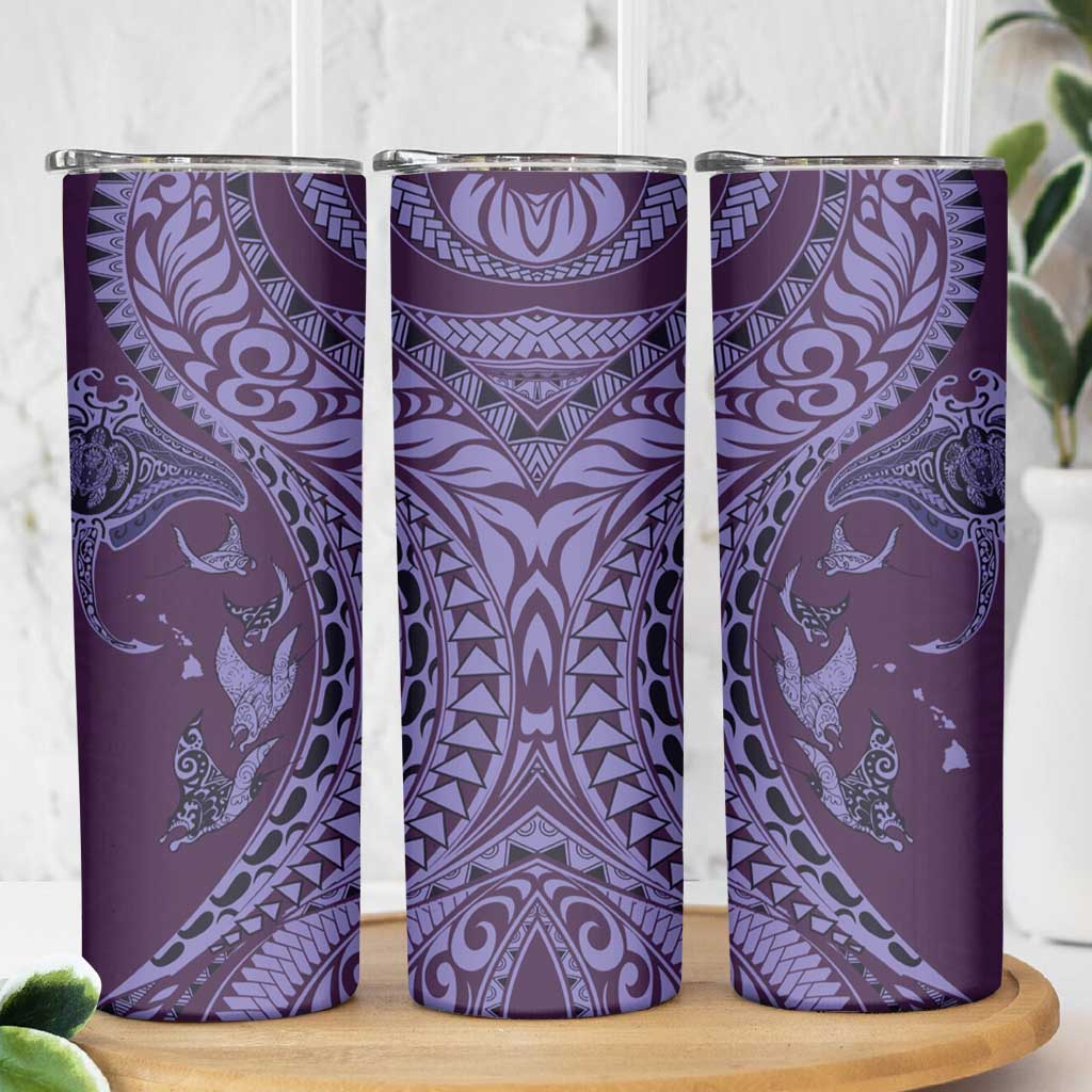Hawaiian Manta Ray and Polynesian Tribal Tattoo Skinny Tumbler Purple Color LT03 - Polynesian Pride