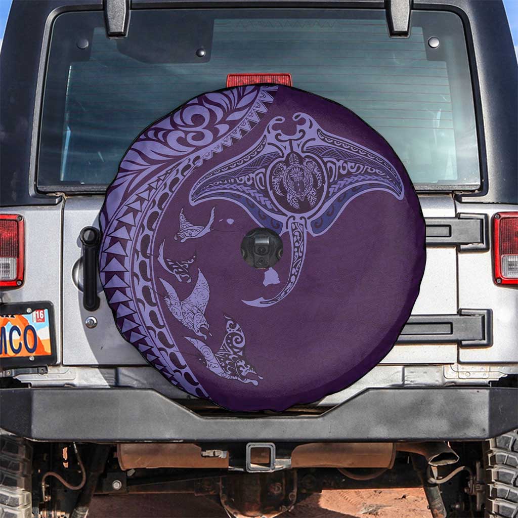 Hawaiian Manta Ray and Polynesian Tribal Tattoo Spare Tire Cover Purple Color LT03 Purple - Polynesian Pride