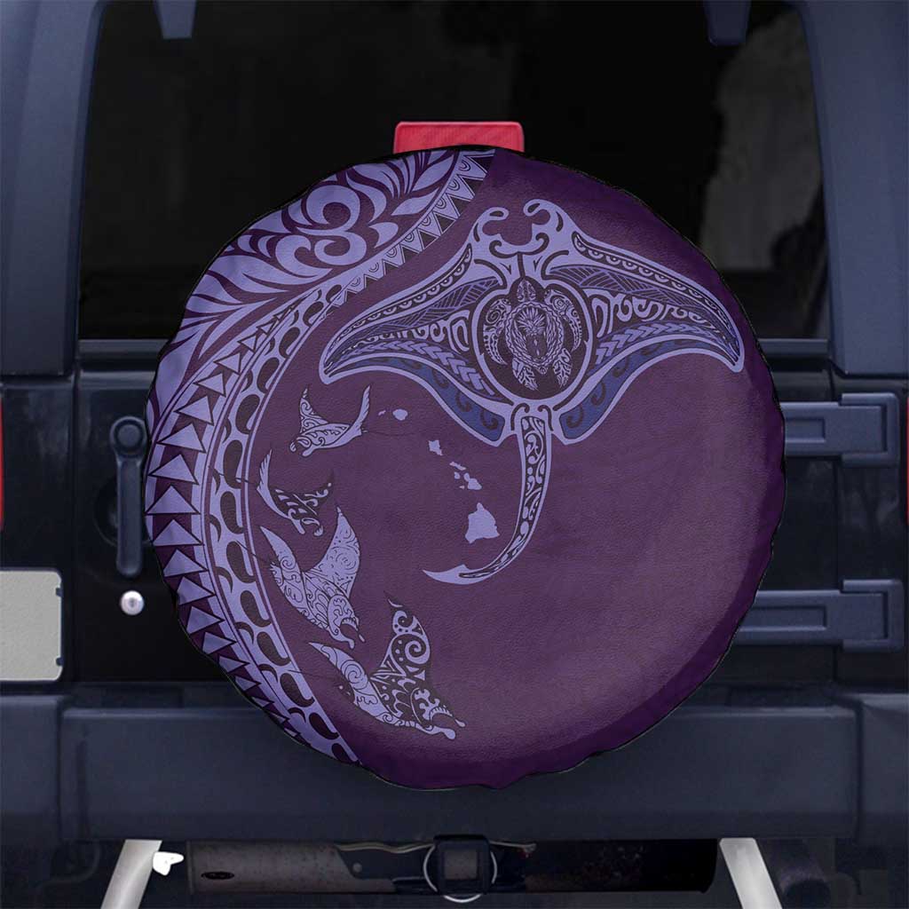 Hawaiian Manta Ray and Polynesian Tribal Tattoo Spare Tire Cover Purple Color LT03 - Polynesian Pride