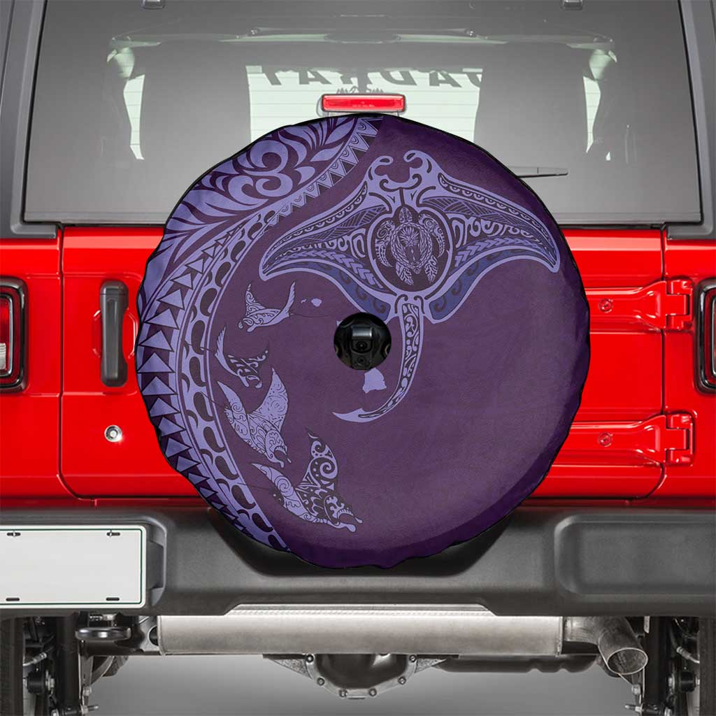 Hawaiian Manta Ray and Polynesian Tribal Tattoo Spare Tire Cover Purple Color LT03 - Polynesian Pride