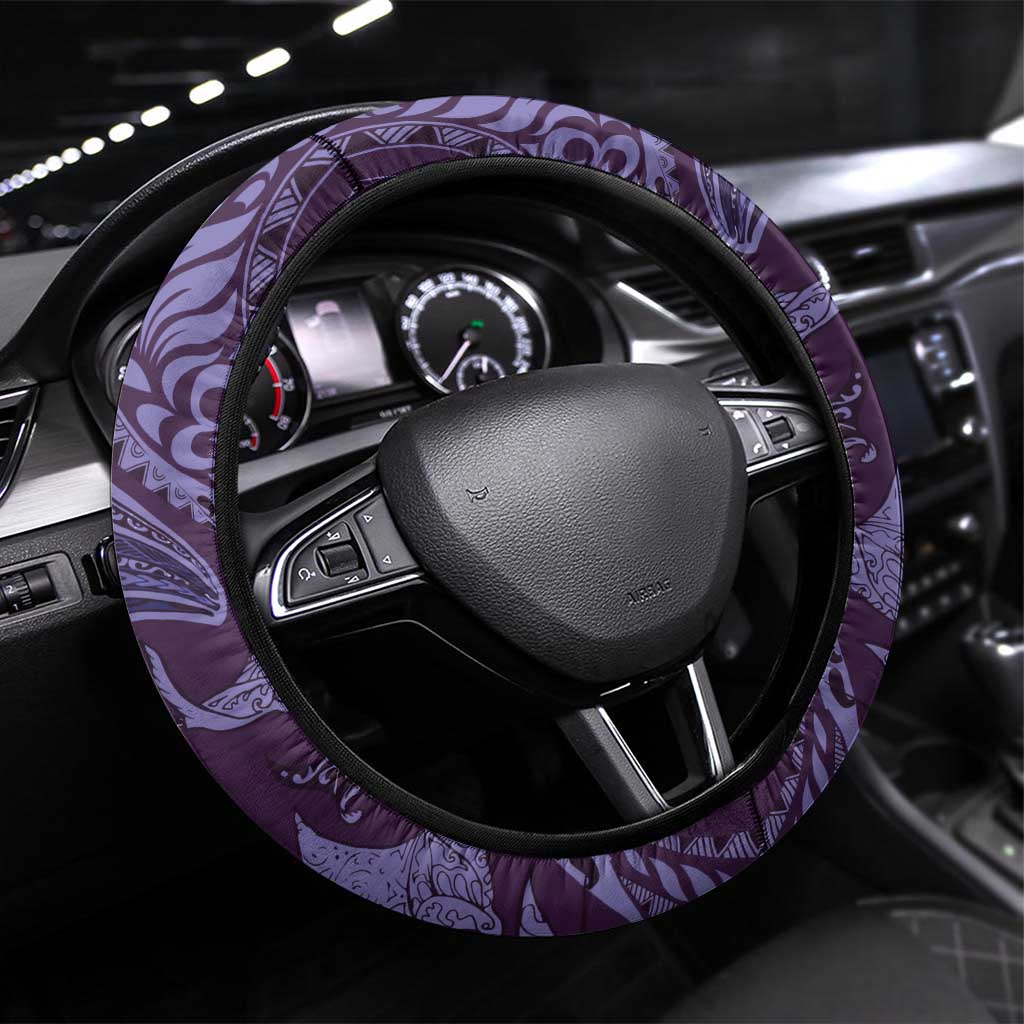 Hawaiian Manta Ray and Polynesian Tribal Tattoo Steering Wheel Cover Purple Color LT03 Universal Fit Purple - Polynesian Pride