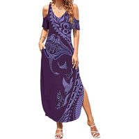 Hawaiian Manta Ray and Polynesian Tribal Tattoo Summer Maxi Dress Purple Color LT03 Women Purple - Polynesian Pride