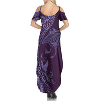 Hawaiian Manta Ray and Polynesian Tribal Tattoo Summer Maxi Dress Purple Color LT03 - Polynesian Pride