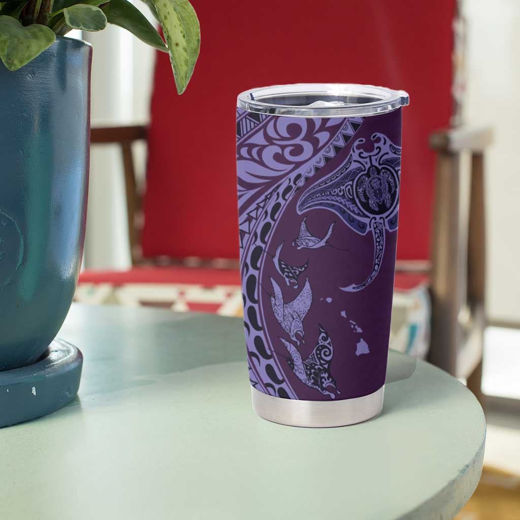 Hawaiian Manta Ray and Polynesian Tribal Tattoo Tumbler Cup Purple Color LT03 - Polynesian Pride