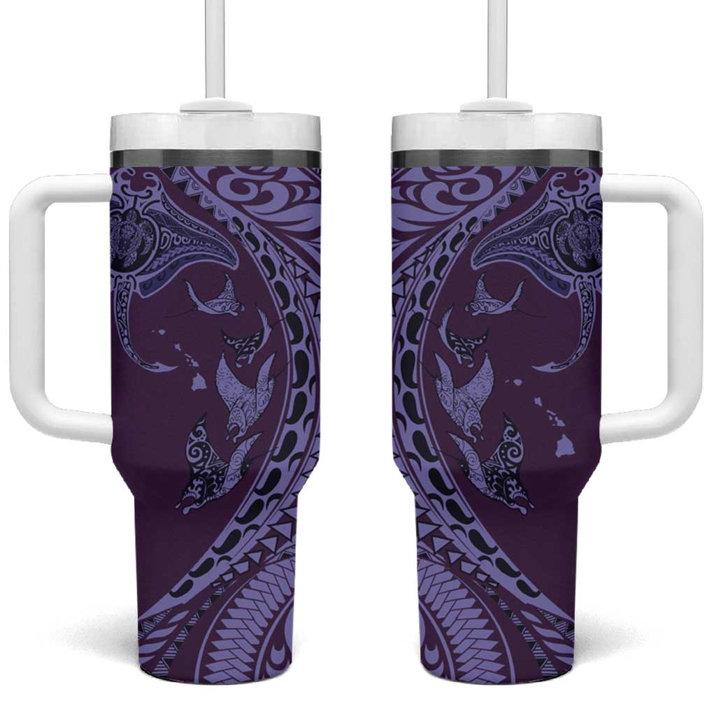 Hawaiian Manta Ray and Polynesian Tribal Tattoo Tumbler With Handle Purple Color LT03 One Size: 40 oz Purple - Polynesian Pride