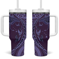 Hawaiian Manta Ray and Polynesian Tribal Tattoo Tumbler With Handle Purple Color LT03 One Size: 40 oz Purple - Polynesian Pride