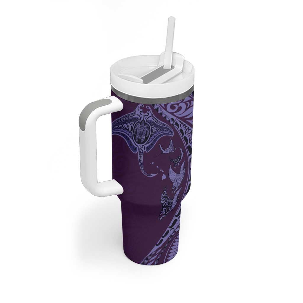 Hawaiian Manta Ray and Polynesian Tribal Tattoo Tumbler With Handle Purple Color LT03 - Polynesian Pride