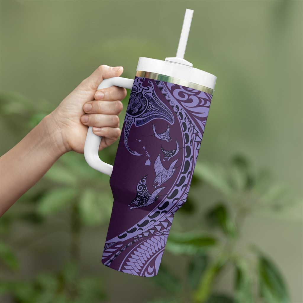 Hawaiian Manta Ray and Polynesian Tribal Tattoo Tumbler With Handle Purple Color LT03 - Polynesian Pride