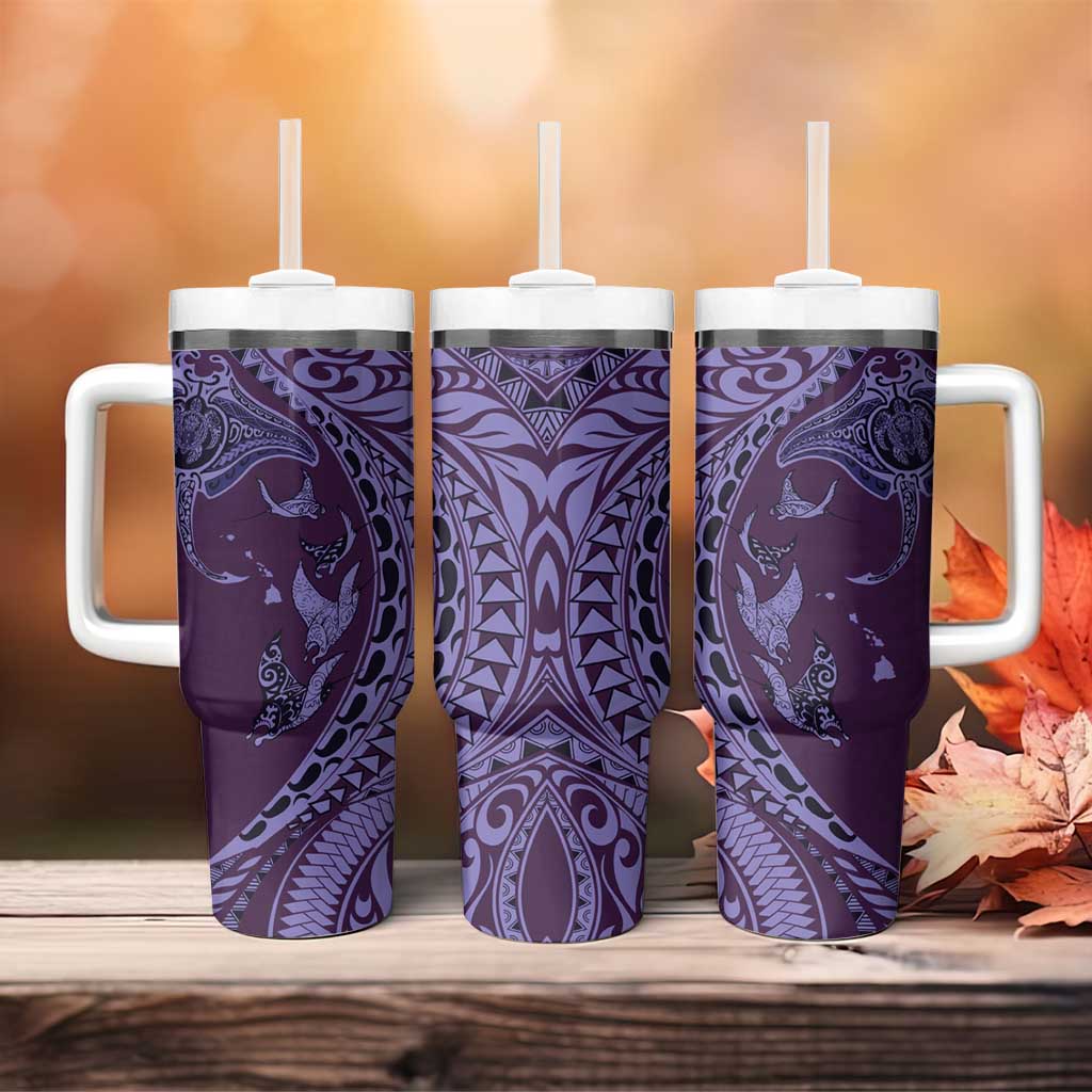 Hawaiian Manta Ray and Polynesian Tribal Tattoo Tumbler With Handle Purple Color LT03 - Polynesian Pride