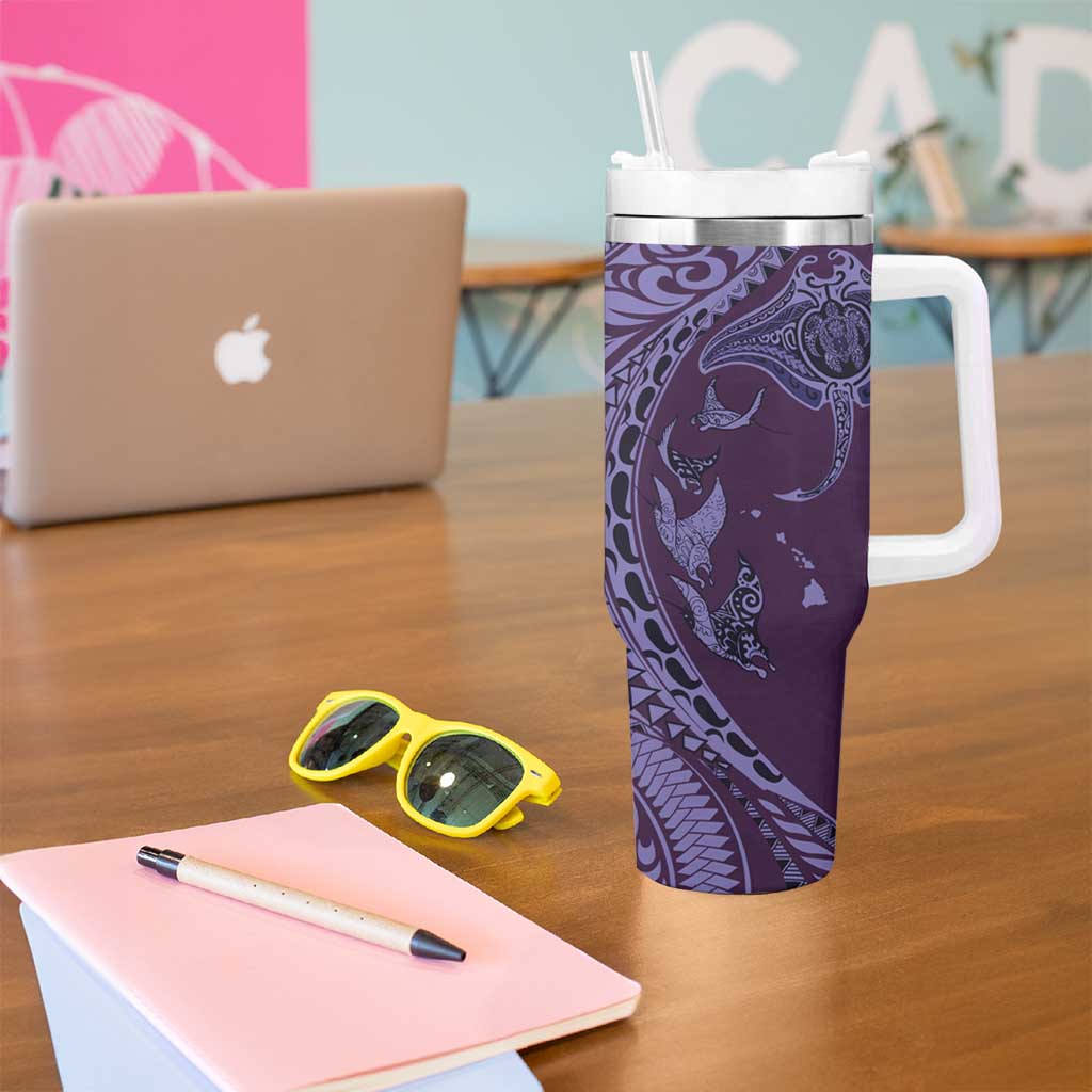 Hawaiian Manta Ray and Polynesian Tribal Tattoo Tumbler With Handle Purple Color LT03 - Polynesian Pride