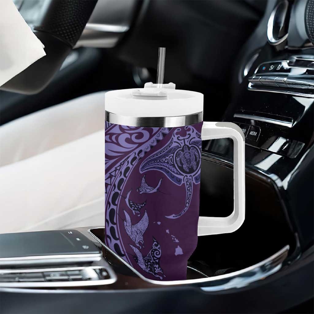 Hawaiian Manta Ray and Polynesian Tribal Tattoo Tumbler With Handle Purple Color LT03 - Polynesian Pride