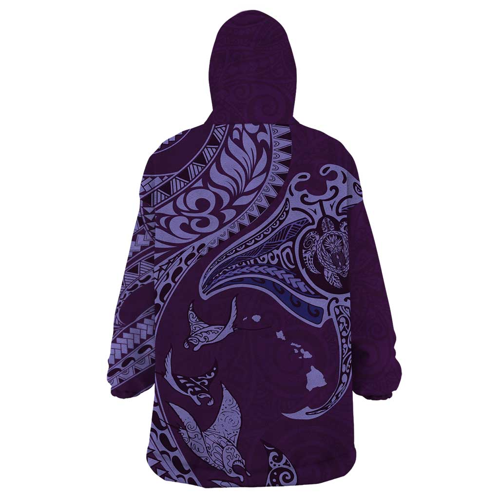 Hawaiian Manta Ray and Polynesian Tribal Tattoo Wearable Blanket Hoodie Purple Color LT03 - Polynesian Pride