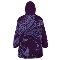 Hawaiian Manta Ray and Polynesian Tribal Tattoo Wearable Blanket Hoodie Purple Color LT03 - Polynesian Pride