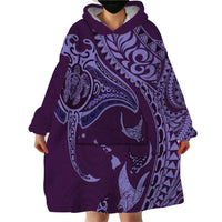 Hawaiian Manta Ray and Polynesian Tribal Tattoo Wearable Blanket Hoodie Purple Color LT03 - Polynesian Pride