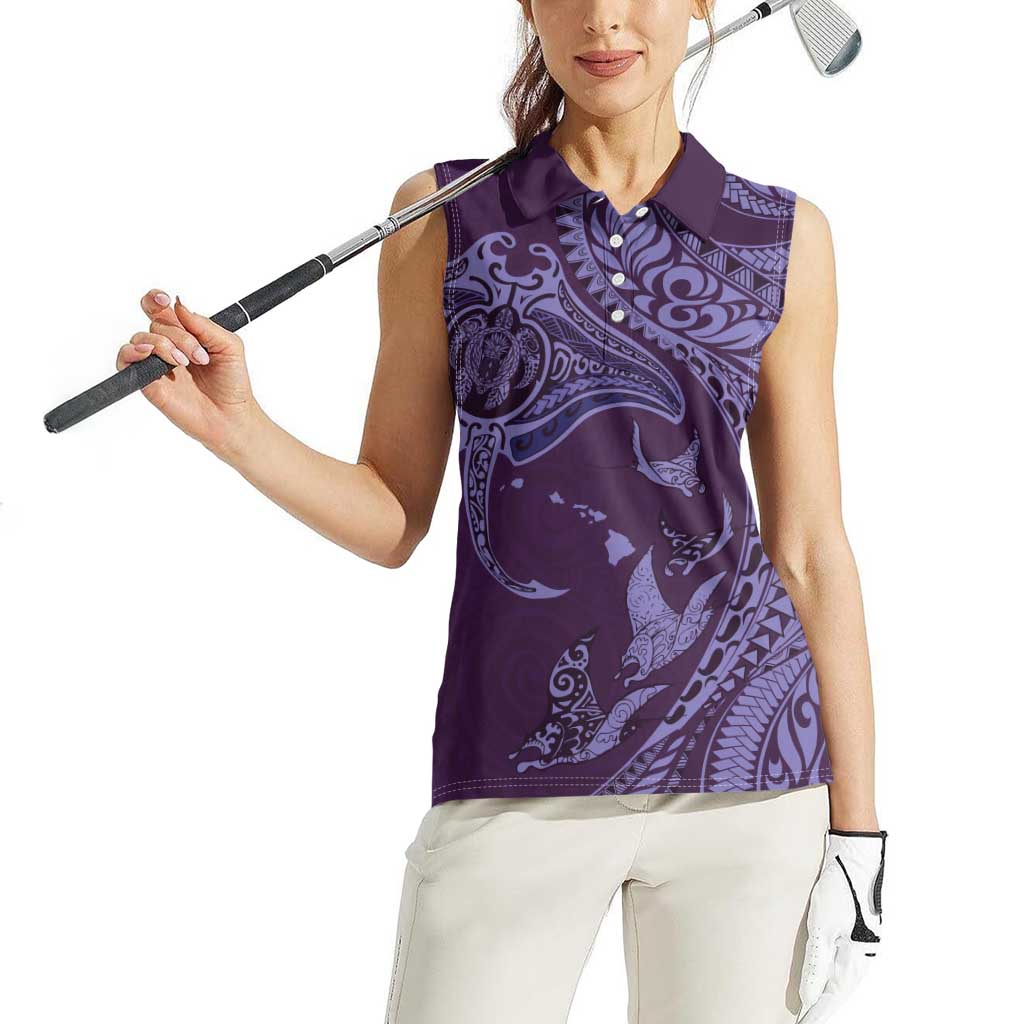 Hawaiian Manta Ray and Polynesian Tribal Tattoo Women Sleeveless Polo Shirt Purple Color LT03 - Polynesian Pride